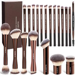 MAANGE 20 Pcs Makeup Brushes with Gift Box, Double-End Multi-functional Makeup Brushes for Blending Liquid Powder Concealer Cream Blush Buffe,CoffeeBrown