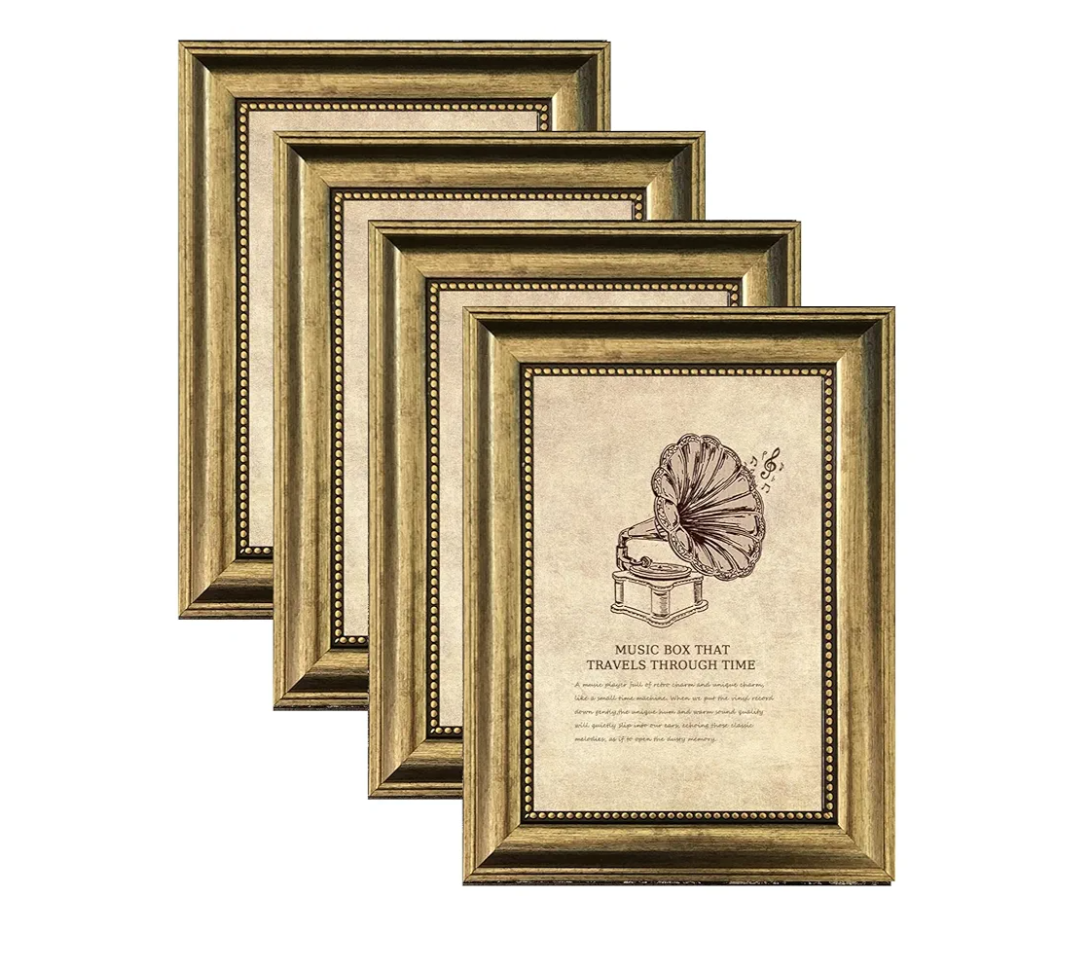 5x7 Picture Frame with Real Glass, 4 set Ornate Vintage Picture Frames for Wall or Tabletop Display, Gold 5 x 7 Frame for Wall home best gift