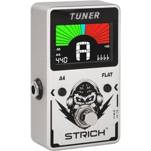 STRICH Tuner Pedal, Silver, Compact with Large Color Screen - Precision Chromatic Drop Tuning, 430-450Hz A4, True Bypass for Electric Guitar & Bass