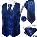 Barry.Wang Men's V-Neck Suit Vest Solid Paisley Waistcoat Silk Tie Hanky Cufflink Clip Set Wedding Party Business Formal M