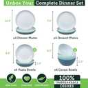 Grow Forward 16-piece Premium Wheat Straw Dinnerware Sets for 4 - Unbreakable Dishwasher & Microwave Safe Plastic Plates and Bowls Sets - Patio, Outdoors, RV, Camping Dishes - Seascape