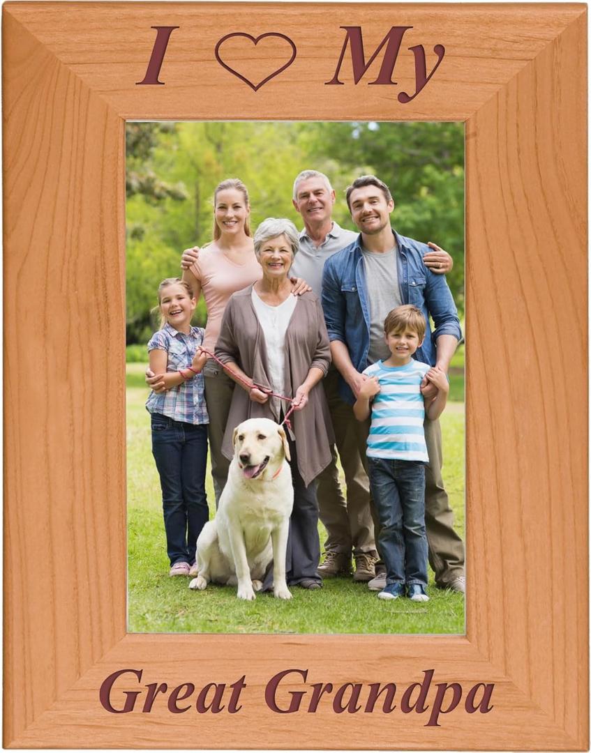 CustomGiftsNow I Love My Great_Grandpa Laser Engraved Wooden Wall Hanging/Tabletop 4x6 Picture Group Family Vertical Portrait Natural Alder Wood Photo Frame