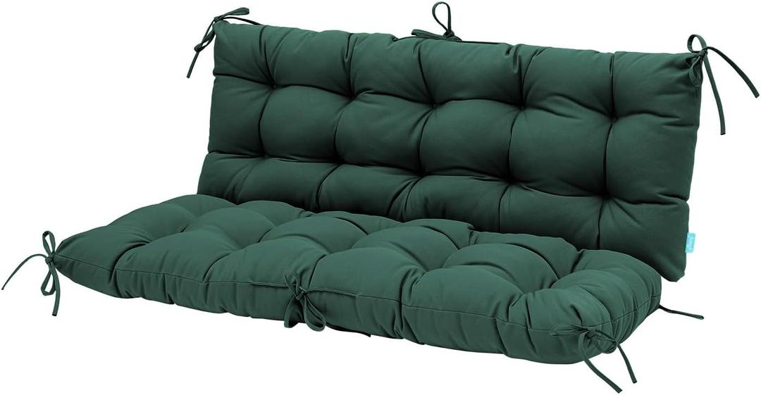 QILLOWAY Outdoor Swing Cushion Waterproof Replacement Cushion for 3 Seater Porch Patio Bench, 51 Inch Polyester Outdoor Cushion with Backrest & Ties, Mallard, Forest Green
