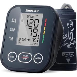 Sinocare Blood Pressure Monitor, Upper Arm BP Machine for Home, Adjustable Cuff 8.6"-16.5", One-Button Operation, Dual User Mode, Posture Detection & Irregular Heartbeat Alert, Black