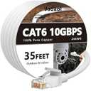 adaol Cat 6 Ethernet Cable 35ft, Outdoor&Indoor, 10Gbps Support Cat8/ 7 Network, 24AWG Pure Copper Patch LAN Cord, Direct Burial Waterproof In-Ground UV Resistant for Router, Modem, Switch, POE, White