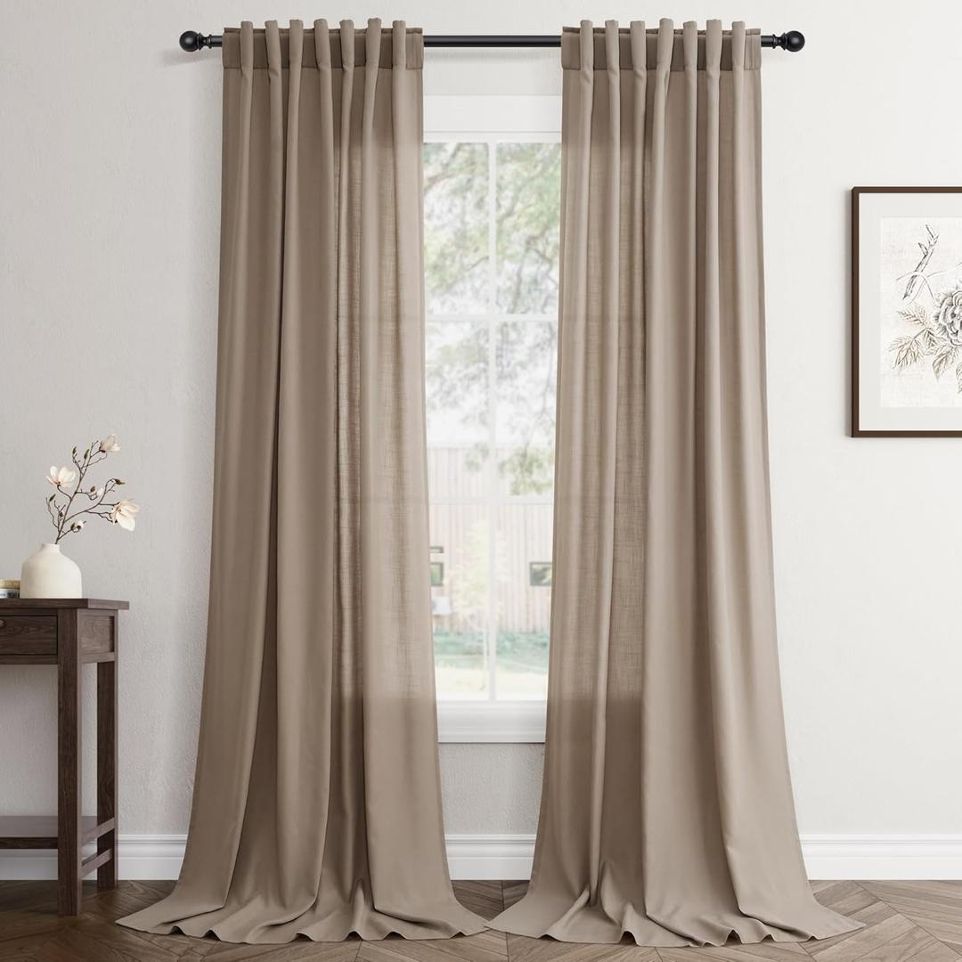 Dark Taupe Linen Curtains 84 inch Length 2 Panels Set Modern Farmhouse Living Room Drapes Light Filtering Rod Pocket Back Tab Filtering Privacy Semi Sheer Curtain 84 inches Long