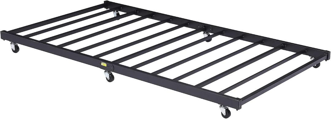VECELO Twin Trundle Bed Frame Only/Roll Out/Enhanced & Up-Graded Metal Slats Support with Lockable Casters, Classic Black