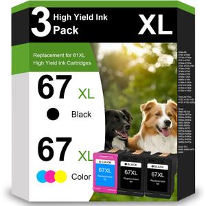 3 Packs 67XL Ink Cartridges Black and Color Combo Pack Replacement for HP 67 67 XL Ink for Envy 6000 6055 6055e 6400e 6455e 6458e Deskjet 2742e 2752e 2755e Envy Pro 6455 6458 (2 Black,1 Tri-Color)