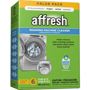 Affresh Washing Machine Cleaner, Helps Power Away Odor Causing Bacteria & Grime Deep Inside Pump, Valve & Hoses, 6 Time Release Tablets, 6 Month Supply (6 Count (Pack of 1))