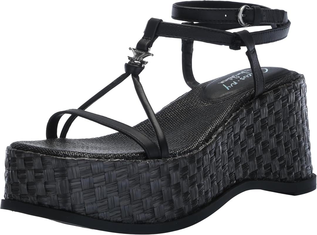 Circus NY by Sam Edelman Women's Odette Wedge Sandal (Size6, Black Leather)