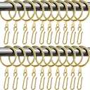 Amyhill 60 Pack Metal Drapery Curtain Rings with 60 Pcs Metal Curtain Hooks Pin 1.26'' Curtain Hanging Rings Curtain Hooks for Window Door Shower Curtain (32 mm,Gold)