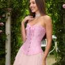 SZIVYSHI Corset Tops for Women, Bustier Shapewear Lingerie, Lace Waist Push Up Bodysuit (Pink, S)