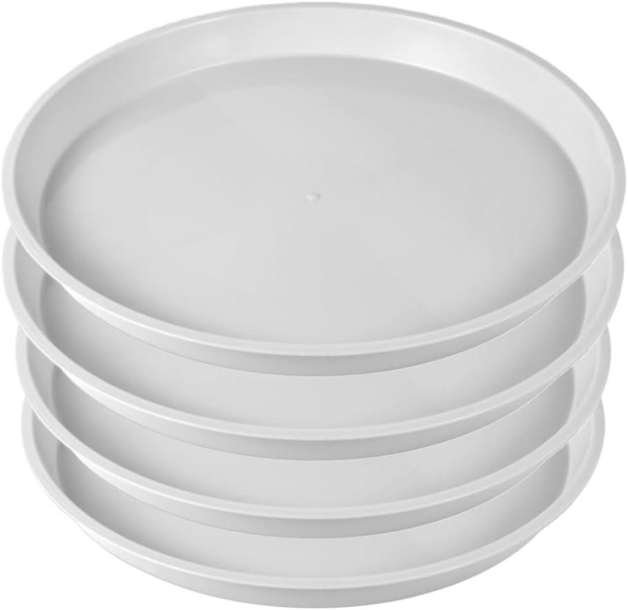 Kichwit 13.5 Inch Plant Saucer (12 Inch Base), 4 Pack Round Plastic Plant Trays for Indoor & Outdoor, White