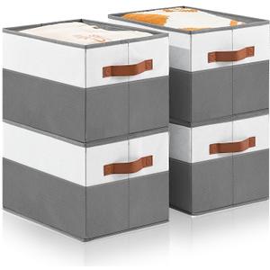 4 Pack Large Storage Bins with Handle,Collapsible Storage Basket for Shelves,Fabric Closet Organizer for Organizing Clothes Blanket,Decorative Dorm Organizers and Storage