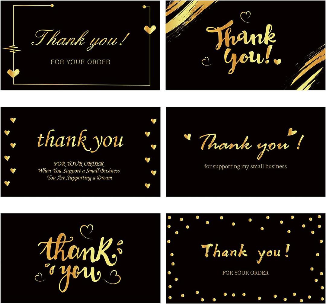 Thank You for Supporting My Small Business Cards, 6 Elegant Gold Foil Design Thank You for Your Order Appreciation Cards for Small Business Boutique Supplies（Black）
