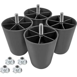 4Pcs Black Sofa Legs, 4 Inch Tapered Furniture Legs Plastic Couch Feet with M10 Hanger Bolts for Sofa Dresser Cabinet Chair Bed Coffee Table, 3.5" / 90mm of Top Width (Conical Type)