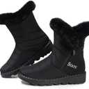 SHIBEVER Waterproof Winter Boots for Women: Snow Mid Calf Fur Lined Warm Women Boot Outdoor Resistant Booties, 40