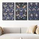 Large Framed Wall Art Flower Pattern by William Morris, Blue Floral Wall Pictures 24"x36"x3 Plants Painting Prints Botanical Canvas Artwork for Living Room Bedroom Home Office Kitchen Decor