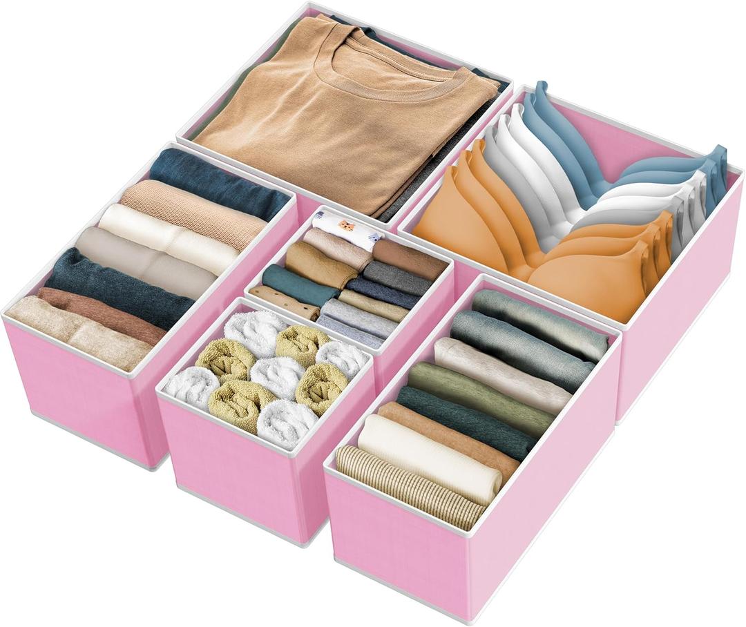 Simple Houseware Underwear Drawer Organizer for Lingerie/Undergarment/Bra/Panty/Sock/Onesie, Set of 6, Pink