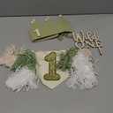 Wild One High Chair Banner For 1st Birthday Party Boy Decorations With Green Tassel Garland Crown Hat Wild One Cake Topper (White Beige Green)