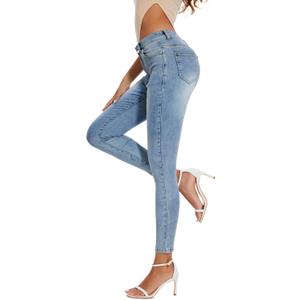 KICZOY Women's Casual Jeans Pencil Leg Pants High Stretch Mid Rise Jeans Classic, 4, Blue