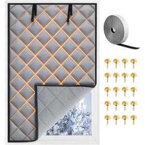 63 x 39 Inch Window Insulation for Winter, Thermal Window Cover 3 Layer with Oxford Cloth Thicken Cotton Filled, Roll-up Insulation Blanket Kit with Hook & Loop for Bedroom Attic to Keep Heat Warm