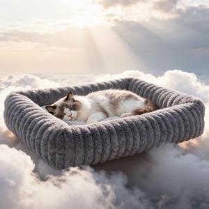 Cat Beds for Indoor Cats, Square Self Warming Cat Bed Orthopedic Pet Bed with Pillow Super Soft Rabbit Fur Small Dog Beds, Calming Plush Kitten Bed with Removable Washable Cover & Anti-Slip Bottom, Gray