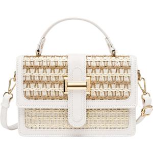Small Straw Purse for Women Summer Beach Crossbody Bag Woven Handbags and Purses with PU Leather Top Handle
