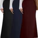 Riyiper 3 Pack Women's Maxi Skirts with Pockets Flowy Elastic High Waist Ankle Length Cotton Long Comfy Casual Dress Fall(Black, Navy Blue, Wine, X-Large)