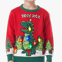 Giggling Getup Ugly Christmas Sweater with Light, LED Ugly Christmas Sweater for Women Men Kids 2025 Dinosaur(Red)
Size S