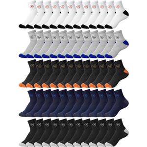 60 Pairs Mens Socks Bulk Homeless Thermal Moisture Wicking Sports Crew Ankle Sock for Men Unisex (5-9, White, Black, Navy, Dark Gray, Light Gray)