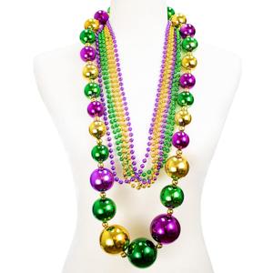GiftExpress Mardi Gras 46 Jumbo Ball Bead Necklaces And 33 7mm Assorted Metallic Color Beaded Necklaces Bundle Set for St. Patrick's Day Party Favors, Mardi Gras Festivals, Mardi Gras Parades