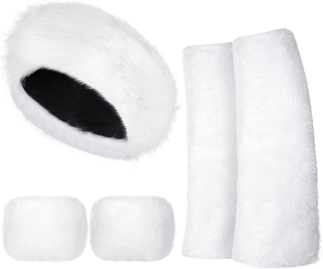 SATINIOR 3 Pieces Faux Fur Headband Set Ear Warmer Headwrap Furry Wrist Cuff Leg Warmers Boot Cuff Accessories for Girls (White)