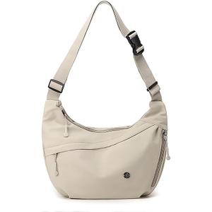 Chibao Beige Crescent Bag for Women Men Nylon Crossbody Bags Multi-Pocket Sling Bag Roomy Hobo Bags Moon Bag Slouchy Dumpling Bag