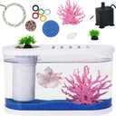 2.2Gal Aquarium Starter Kits, Small Beta Fish Tank Kit with Quiet Filter & Color Light, Nano Desktop Tank for Betta Shrimp Guppy Goldfish, Complete Starter Kit (12.6 * 7 * 5.6 Inch)