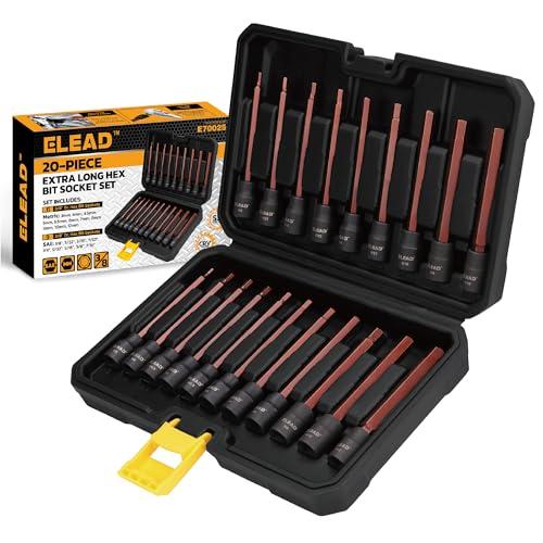 ELEAD 8 -Piece 3/8 Inch Drive Extra-Long Allen Hex Bit Socket Set: S2 Steel, Standard SAE & Metric (1/8-Inch - 7/16-Inch, 3-12mm) for Impact Drills and Ratchet Wrenches