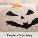 Tosleo Halloween Throw Pillow Covers 18x18 Set of 2 Beige Smiley Face Pumpkin Embroidery Pillow Cases Thanksgiving Home Party Fall Decor Bat Pillowcases Cushion Covers for Sofa Bed Couch