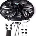 16 inch Electric Radiator Fan, 3000 CFM 10 Blades Electric Fan Automotive Black with Thermostat Wiring Switch Relay Kit