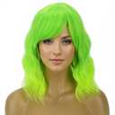 PATTNIUM Lime Green Wig Short Wavy Green Wigs for Women Girls Green Wig with Bangs Synthetic Wigs, 35cm/14"