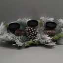 Christmas Centerpiece Table Decorations, Handcrafted Snowy Pine Cones and Pine Needles with 3 Candle Holders for Dining Table Fireplace Mantel - 27.5 In (Cedar)