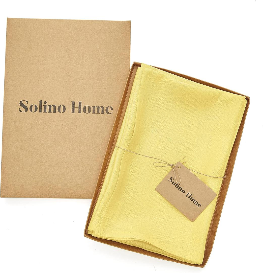Solino Home Linen Cloth Napkins Set of 4-100% Pure Linen Sunshine Yellow Dinner Napkins 20 x 20 Inch for Summer - Fete, Handcrafted and Machine Washable