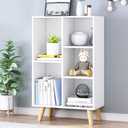 IOTXY Wooden Open Shelf Bookcase - 3-Tier Floor Standing Display Cabinet Rack with Legs, 5 Cubes Bookshelf, Warm White