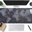 Map Patterns Desk Mat, Large Gaming Mouse Pad Non-Slip Rubber Base with Stitched Edges, Waterproof Protection for PC Laptop Home Office Desk Decor 35.4x15.7in