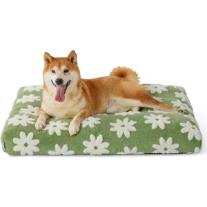 Lesure Dog Beds Large Sized-Thick Shredded Chopped Foam Pet Bed Indoor with Removable Cover, Cute Modern Fuzzy Plush & Anti Slip Bottom, Green