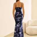 GLNEGE Floral Wedding Guest Maxi Dresses for Women Summer Cocktail Dress | Spaghetti Strap V Neck Mesh Ruched Formal Dress, Bridal Shower Elegant Bodycon Long Dress 2026 (Blue, S)