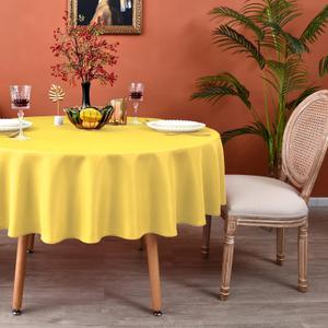 MEANMOY Yellow 210 GSM Water & Stain Resistant Round Tablecloth for Circle Table - Solid Small 48 Inch Table Cloth Cover in Wrinkle Free Durable Washable Polyester Fabric for Wedding, Party, Banquet