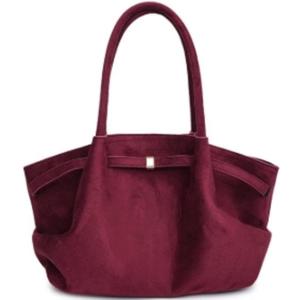Makukke Faux Suede Tote Bag for Women, Hobo Handbag Women Vintage Shoulder Bag Purse for Work Office Travel (Red-medium-suede)