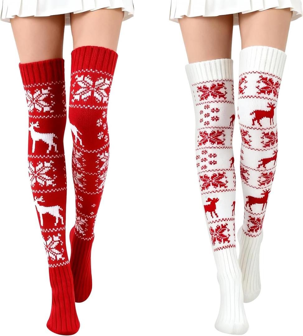 Women's Cable Knitted Thigh High Socks Cotton Over Knee Boot Stockings Winter Leg Warmers