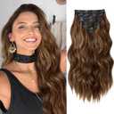 Clip in Hair Extensions for Women, 20 Inch Light Brown Hair Extensions Mix Blonde, 8PCS Curly Seamless Clip Ins Wavy, Synthetic Lace Weft Hairpieces for Daily Party Use