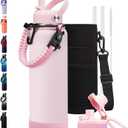 BENZZO 40oz Insulated Water Bottle Metal Water Flask Stainless Steel Keep Cold 48Hrs & Hot 24 Hrs, Pink Water Jug with Strap for Women Sports Gym Workout School Running with Straw & Auto Spout Lid